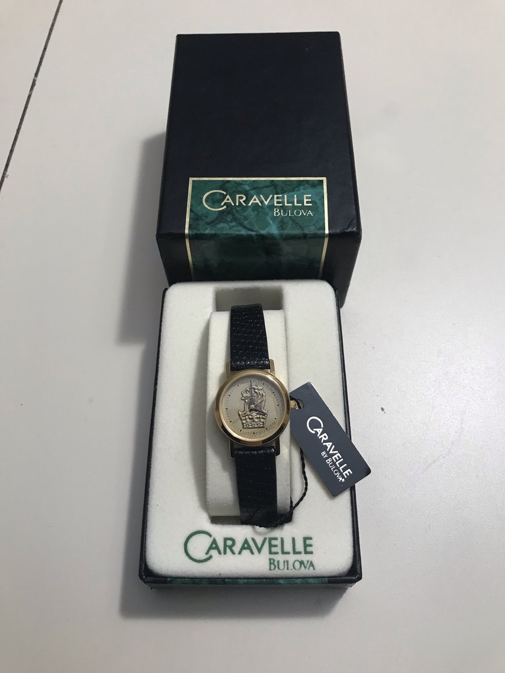 Caravelle by Bulova Vintage Black Genuine Leather Watch New in the Box AS IS
